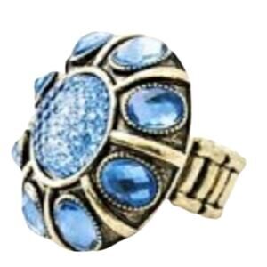 Penelope Ann Ring Womens One Size Blue Rhinestone Antique Gold Stretch